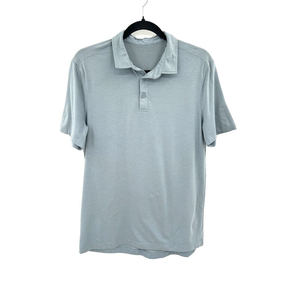 LULULEMON Men's Blue Gray Short Sleeve Polo Shirt Stretch Athletic Golf Medium